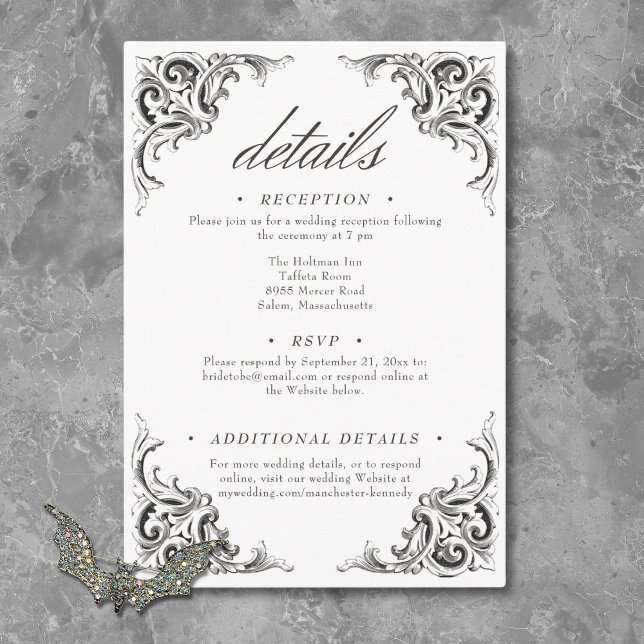 Carte D'accompagnement Batte victorienne jusqu'à la mort Mariage noir bla (Victorian Bat Until Death Black White Wedding Enclosure Card)