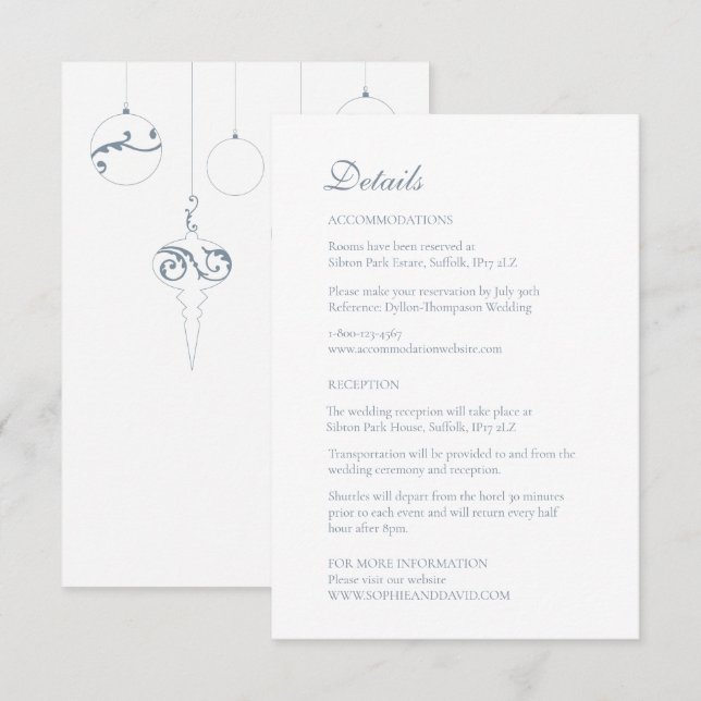 Carte D'accompagnement Bauble de Noël Ornements Bleu d'hiver (Devant / Derrière)