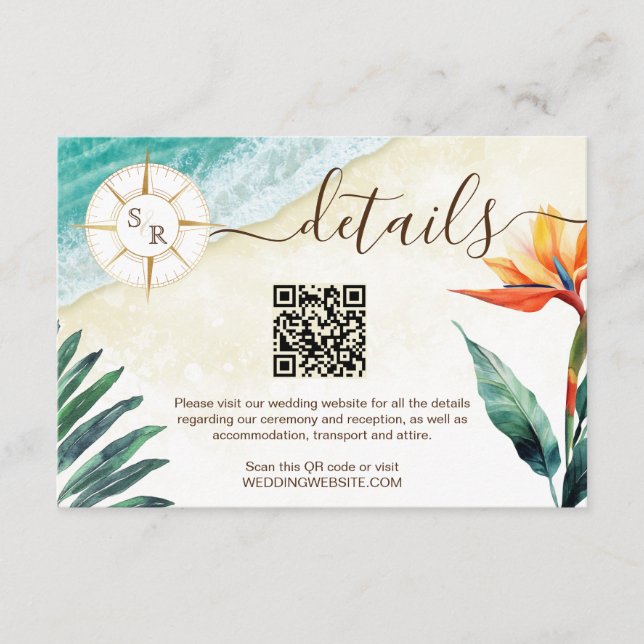 Carte D'accompagnement Beach Destination Passport Compass Code QR Détails (Devant)