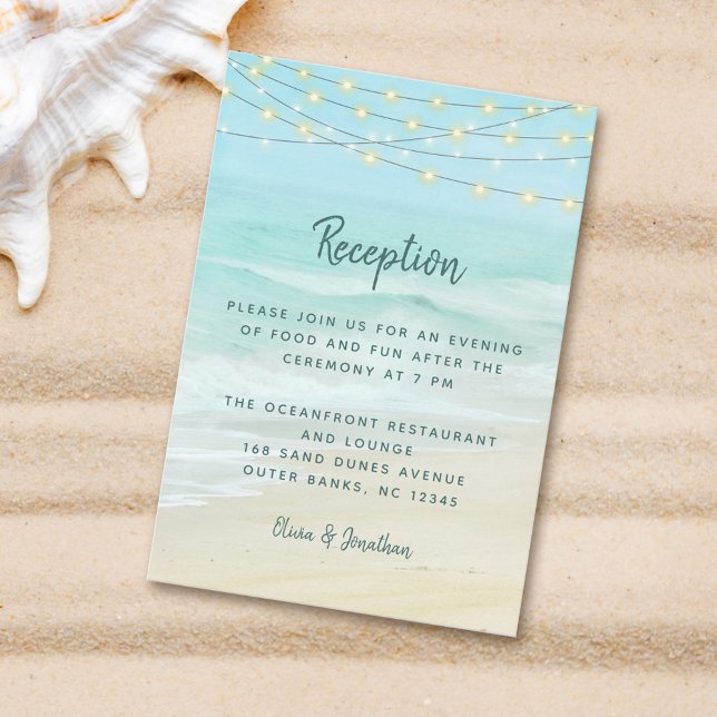 Carte D'accompagnement Beach Ocean String Lights Mariage Réception (Créateur téléchargé)