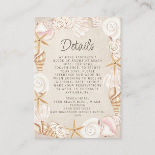 Carte D'accompagnement Beach Seashells Sand Seaside Détails du Mariage