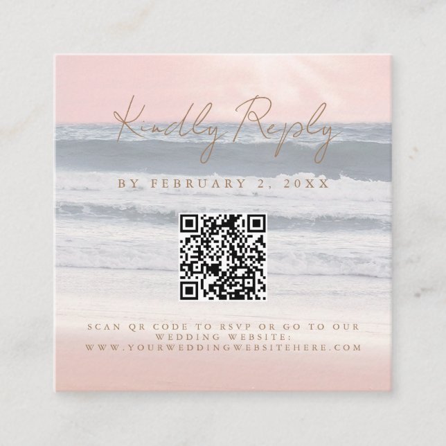 Carte D'accompagnement Beach Sunset Seaside Wedding Scan Code RSVP (Devant)