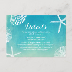 Carte D'accompagnement Beach Wedding Watercolor Seashells Détails
