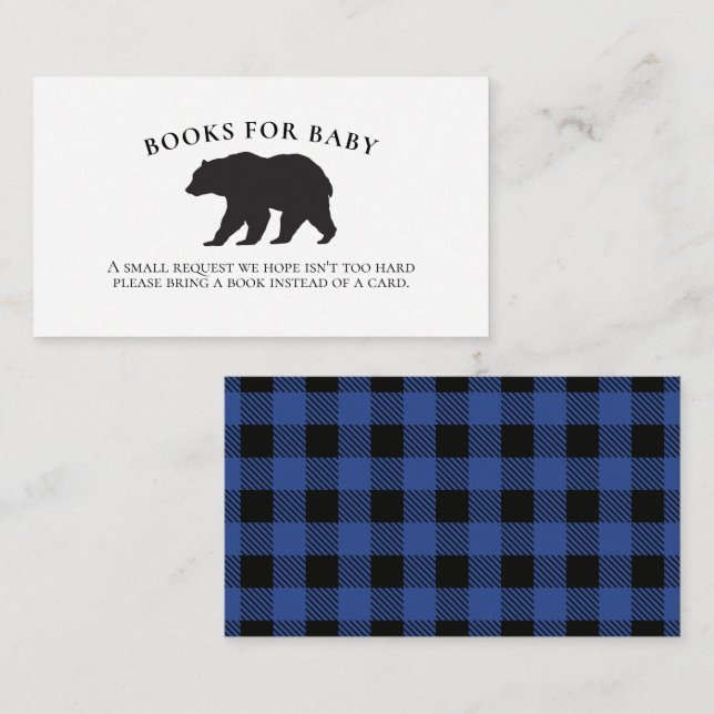 Carte D'accompagnement Bear Baby shower Blue Plaid Livres pour bébé (Devant / Derrière)