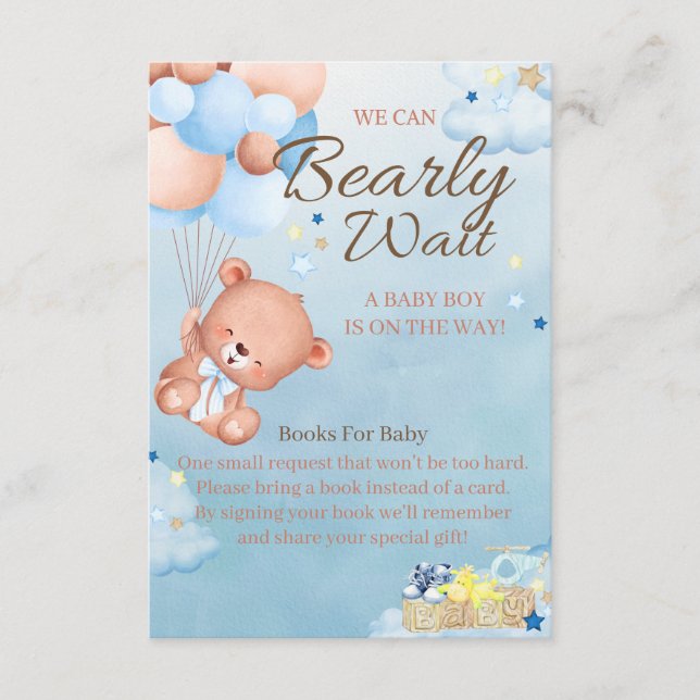 Carte D'accompagnement Bear Baby shower Boy Books For Baby (Devant)
