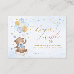 Carte D'accompagnement Bear Balloon Blue Gold Stars Livres pour Baby Boy