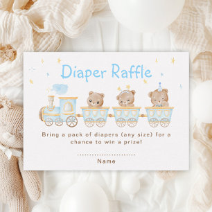 Carte D'accompagnement Bear Blue Train Baby shower Déchets Raffle
