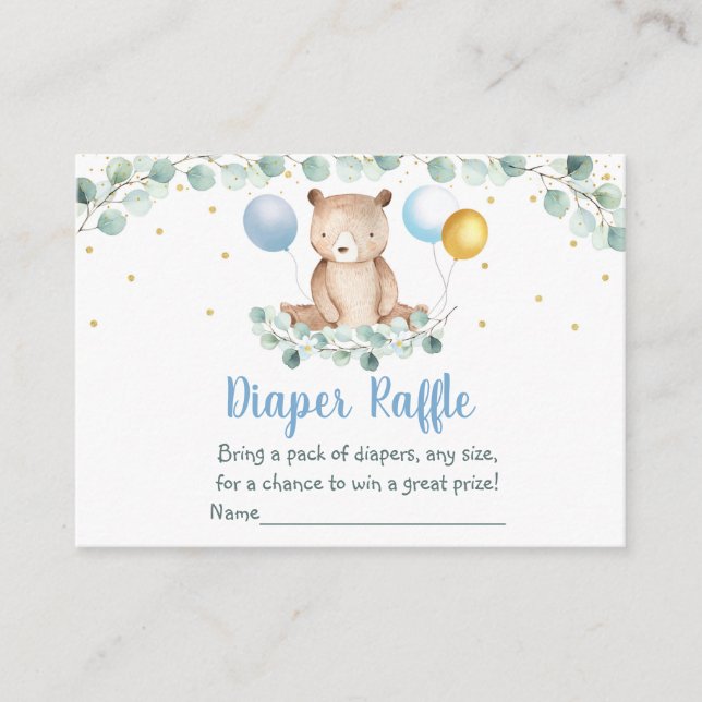 Carte D'accompagnement Bear Greenery Gold Blue Baby shower Déchets Raffle (Devant)