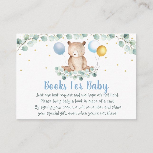 Carte D'accompagnement Bear Greenery Gold Blue Baby shower Demande de rés (Devant)