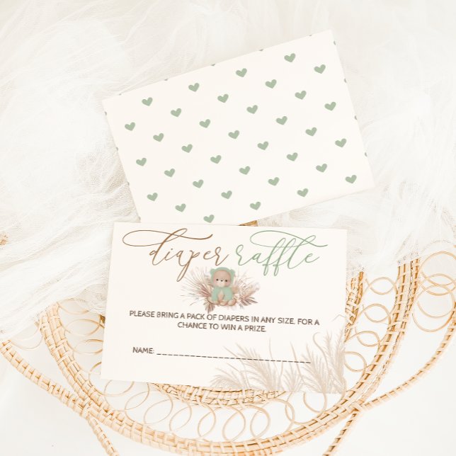 Carte D'accompagnement Bearly Wait Boho Baby Shower Verte Diaper Raffle (Créateur téléchargé)
