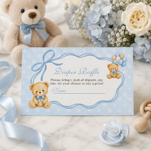 Carte D'accompagnement Bearly Wait Ours Bleu Baby Shower Jeu de Loterie d