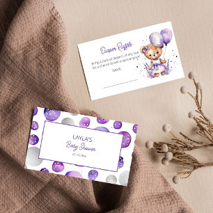 Carte D'accompagnement Béary ours en peluche violet baby shower tombole d
