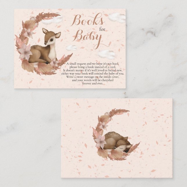 Carte D'accompagnement Beau Bambi & Fleurs Nuages de lune Livres pour béb (Devant / Derrière)