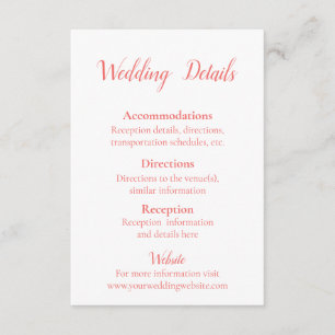 Carte D'accompagnement Beau Coral et détails de Mariage blanc