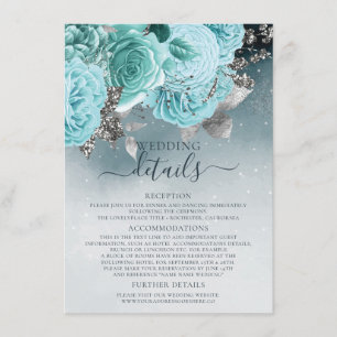 Carte D'accompagnement Beau Dusty Blue Floral Détails du Mariage