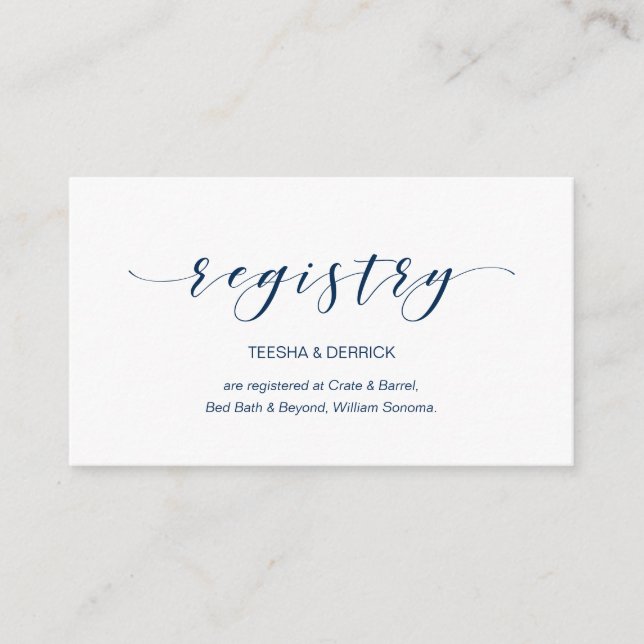 Carte D'accompagnement Beau Elégant, Script Navy, Registre Mariage (Devant)