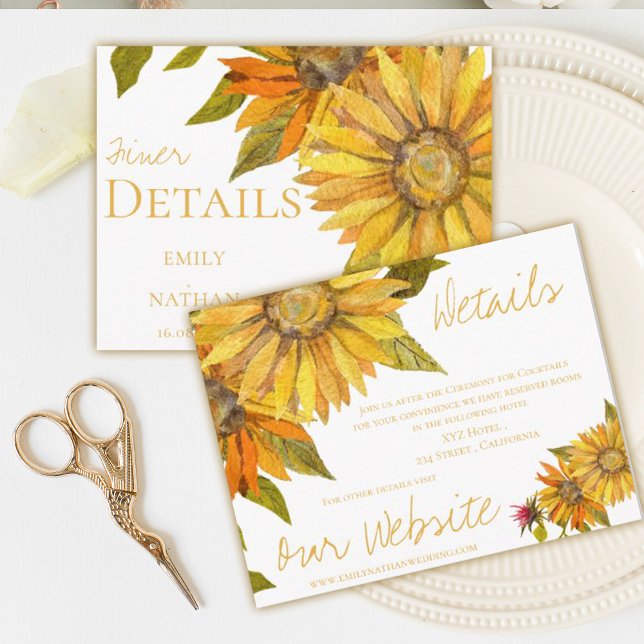 Carte D'accompagnement Beau Mariage fleuri de tournesol jaune (Beautiful Yellow Sunflower Floral Wedding Enclosure Card)