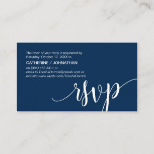 Carte D'accompagnement Beau Script bleu marine, RSVP répondre