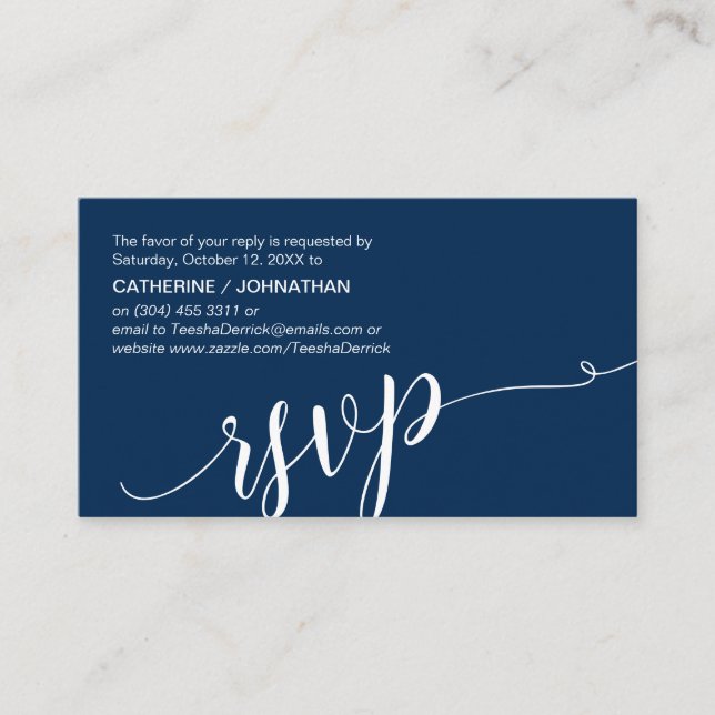Carte D'accompagnement Beau Script bleu marine, RSVP répondre (Devant)