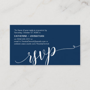 Carte D'accompagnement Beau Script bleu marine, RSVP répondre