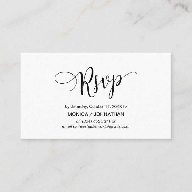 Carte D'accompagnement Beau script, Noir, Célébration RSVP répondre (Devant)