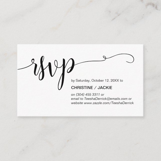 Carte D'accompagnement Beau script noir, réponse RSVP (Devant)