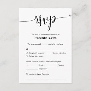 Carte D'accompagnement Beau script noir, RSVP, Répondre