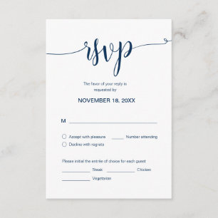 Carte D'accompagnement Beau script, RSVP, Navy Blue, Répondre