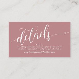 Carte D'accompagnement Beau site Mariage Détails, Dusty Rose