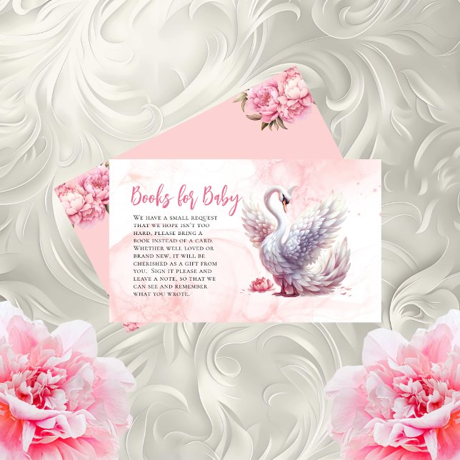 Carte D'accompagnement Beau Swan Floral Baby showers Livres pour bébé (Beautiful Swan Floral Baby Shower "Books for Baby" Enclosure Card Insert)