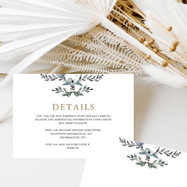 Carte D'accompagnement Beautiful Blue Foliage Mariage Détails de l'invité (Créateur téléchargé)