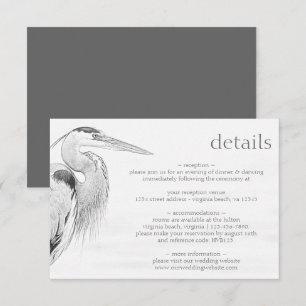 Carte D'accompagnement Beautiful Blue Heron Bird Sketch Détails du Mariag