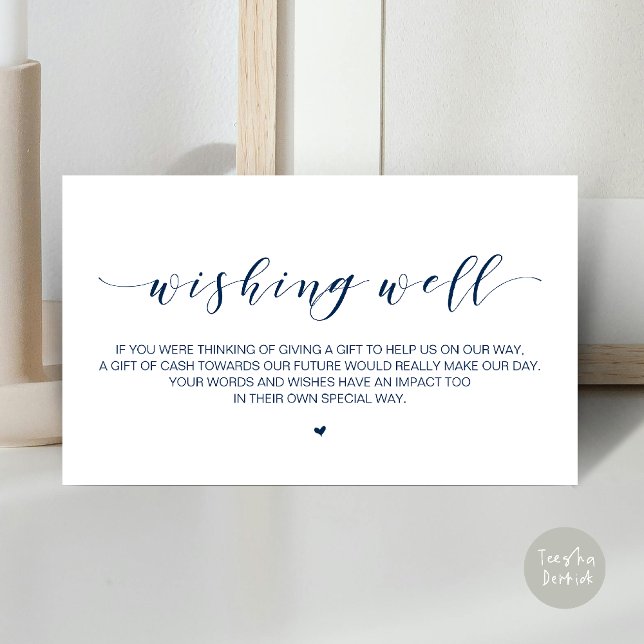 Carte D'accompagnement Beautiful Elegant Wedding Wishing Well, Gifts (Beautiful Elegant Wedding Wishing Well, A Note On Gifts Enclosure Card in Navy Blue)