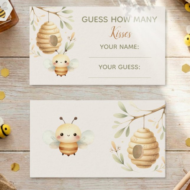 Carte D'accompagnement Bébé Abeille Devinez combien de baisers il ou elle (Guess How Many Kisses Enclosure Card. Baby Shower. He or She? What Will Baby Bee? Gender Reveal)