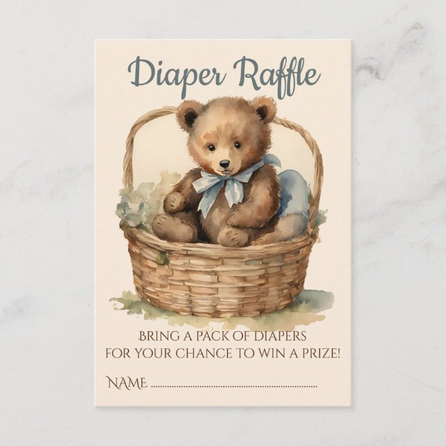 Carte D'accompagnement Bébé Bear Cub Garçon Baby shower Déchets Raffle (Devant)