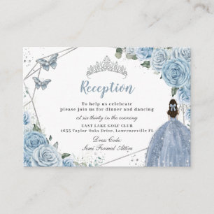 Carte D'accompagnement Bébé bleu Floral Argent Quinceañera Réception