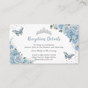 Carte D'accompagnement Bébé Bleu Floral Rose Argent Quinceañera Réception