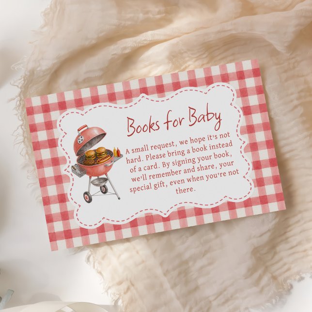 Carte D'accompagnement Bébé douche de livres de burger gingham rouge BBQ (Créateur téléchargé)