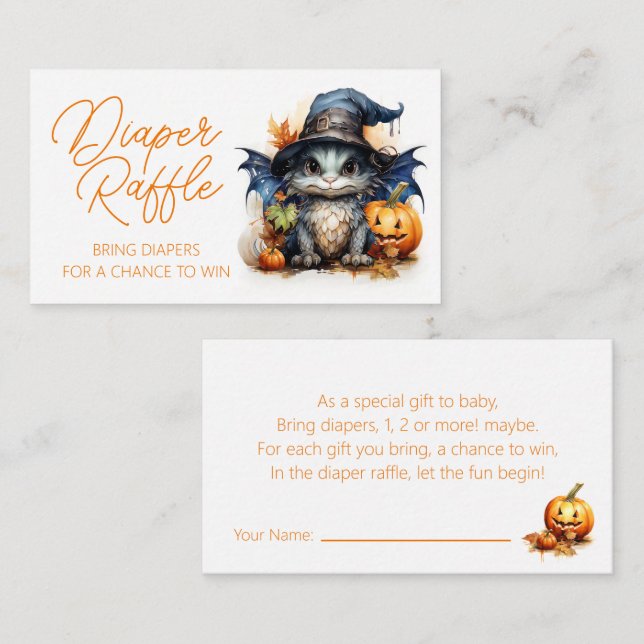 Carte D'accompagnement Bébé Dragon Halloween Baby shower Déchets Raffle (Devant / Derrière)