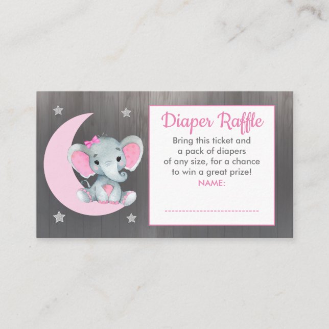 Carte D'accompagnement Bébé Elephant billet de tombola Moon Star Rose (Devant)