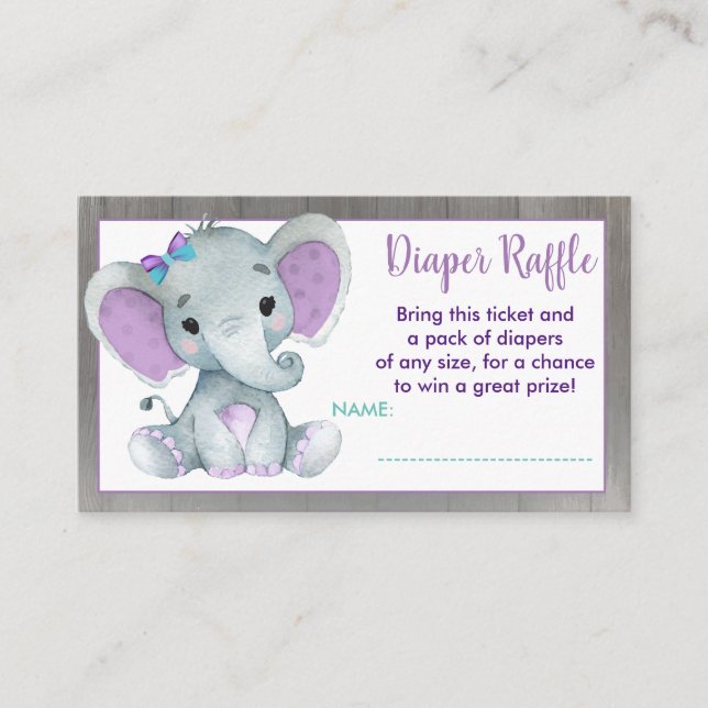 Carte D'accompagnement Bébé Eléphant billet de tombola Purple Turquoise (Devant)