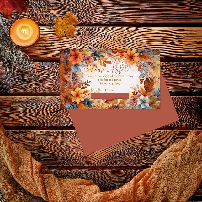 Carte D'accompagnement Bébé en Fleur Automne Floral Douche Déchets Raffle (Boho Baby in Bloom Collection Baby Shower Diaper Raffle Insert Enclosure Card - Terracotta)