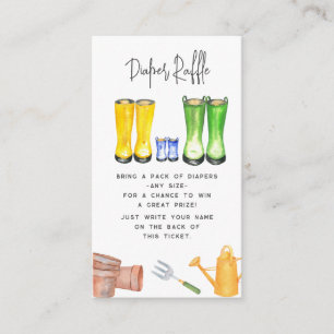 Carte D'accompagnement Bébé En Fleur Bleu Jardinage Bottes Déchets Raffle