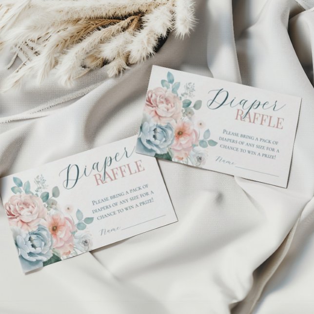 Carte D'accompagnement Bébé en fleur Dusty Baby shower bleu tombole (Créateur téléchargé)