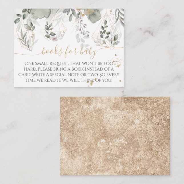 Carte D'accompagnement Bébé en fleur Livre de Baby shower Verdure & Or (Devant / Derrière)