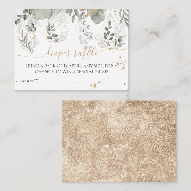 Carte D'accompagnement Bébé en fleur Verdure & Or Baby shower couche (Devant / Derrière)