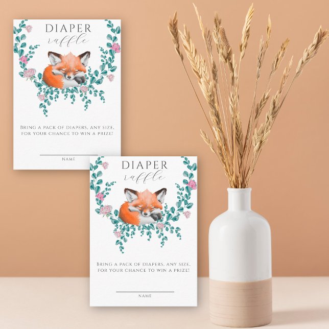 Carte D'accompagnement Bébé en Fleur Woodland Fox tombole de couche (Créateur téléchargé)