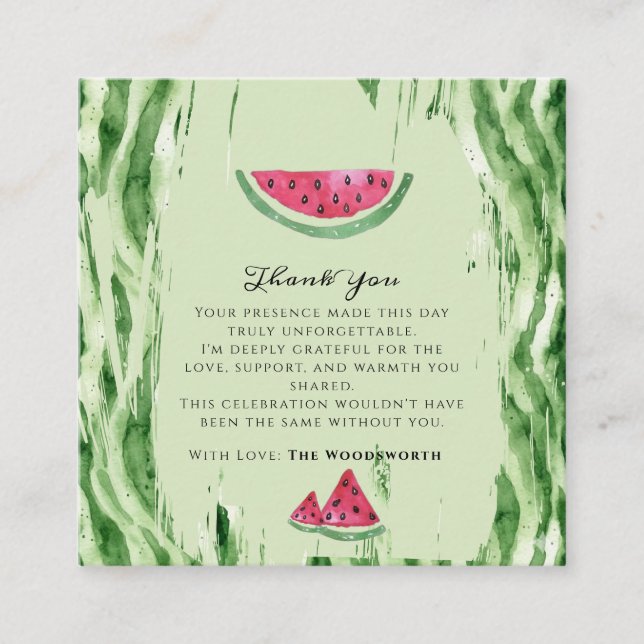Carte D'accompagnement Bébé Fille Été Pastèque Merci  (Devant)