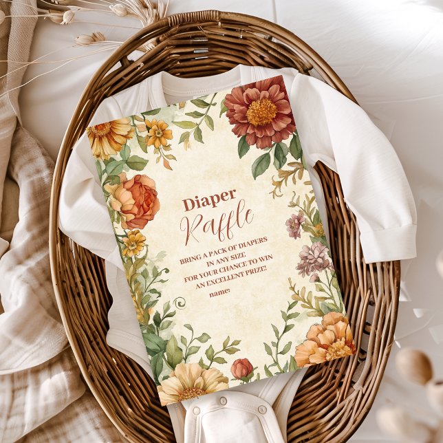 Carte D'accompagnement Bébé floral en terre cuite en fleur Diapper Raffle (Créateur téléchargé)