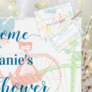 Carte D'accompagnement Bébé folksy coloré Vintage Bicycle Déchets Raffle